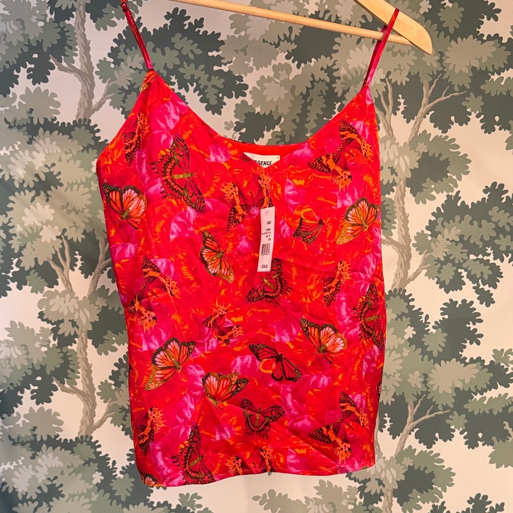 L'AGENCE Red Butterfly Print Camisole - M **NEW WITH TAGS**